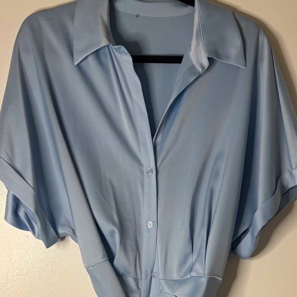 Light Blue Silk Wrap Dress